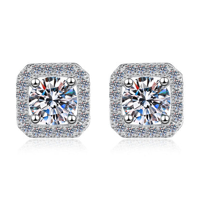 S925 Sterling Silver Earrings for Women with Moissanite, Square Simple Fashion Square Bag Earrings