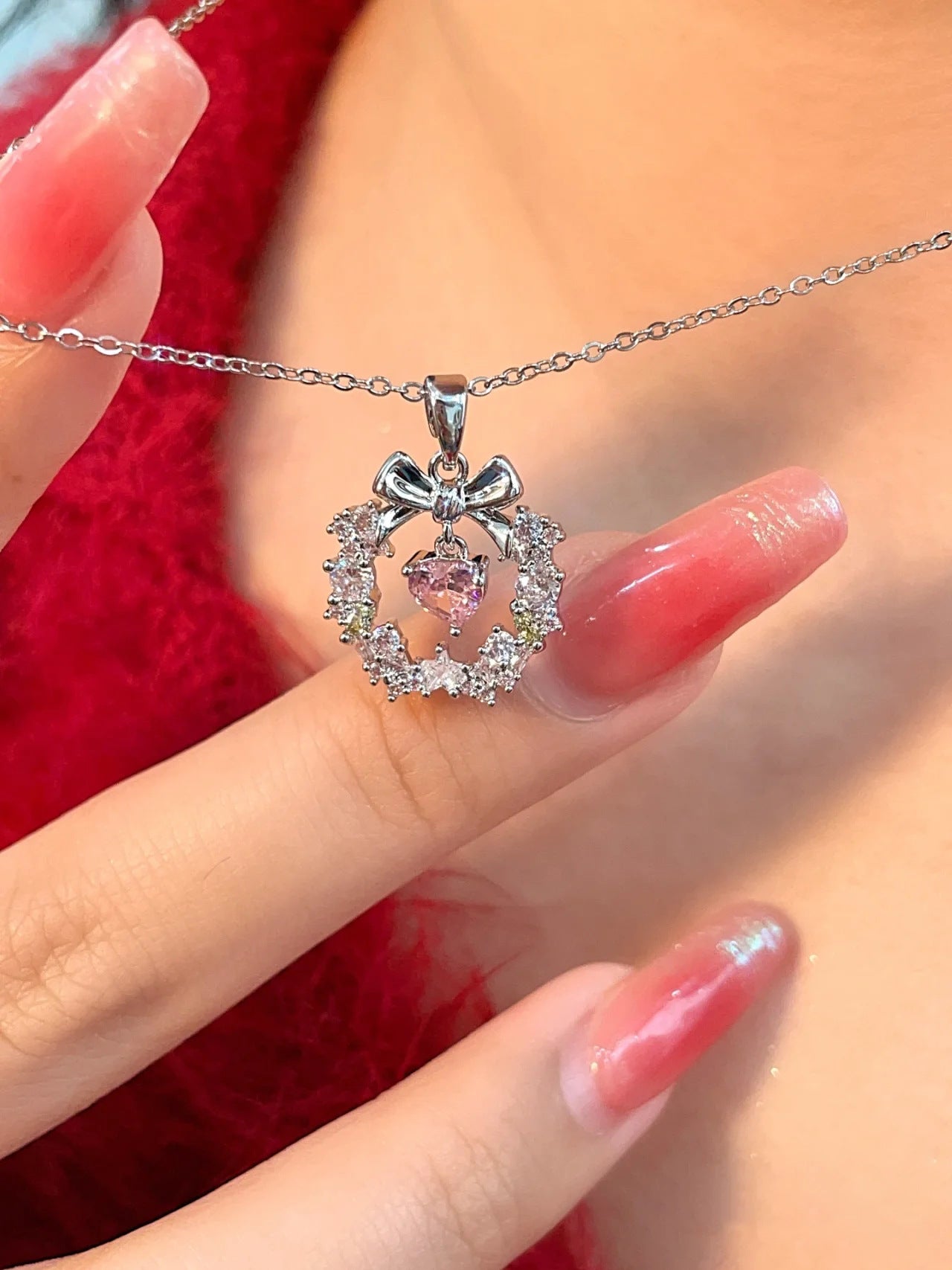 Flower of Love Christmas Bow Necklace for Women