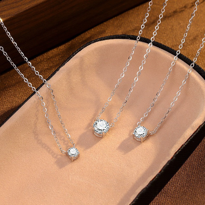 S925 Sterling Silver Four-Prong Round Zircon Nose Stud Necklace