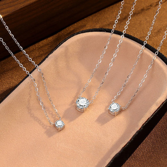 S925 Sterling Silver Four-Prong Round Zircon Nose Stud Necklace