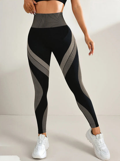 New High Waisted Yoga Pants for Women, Seamless Tummy Control Leggings, Side Stripes Sports Fitness Tights, Butt Lifting Workout