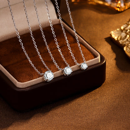 S925 Sterling Silver Four-Prong Round Zircon Nose Stud Necklace