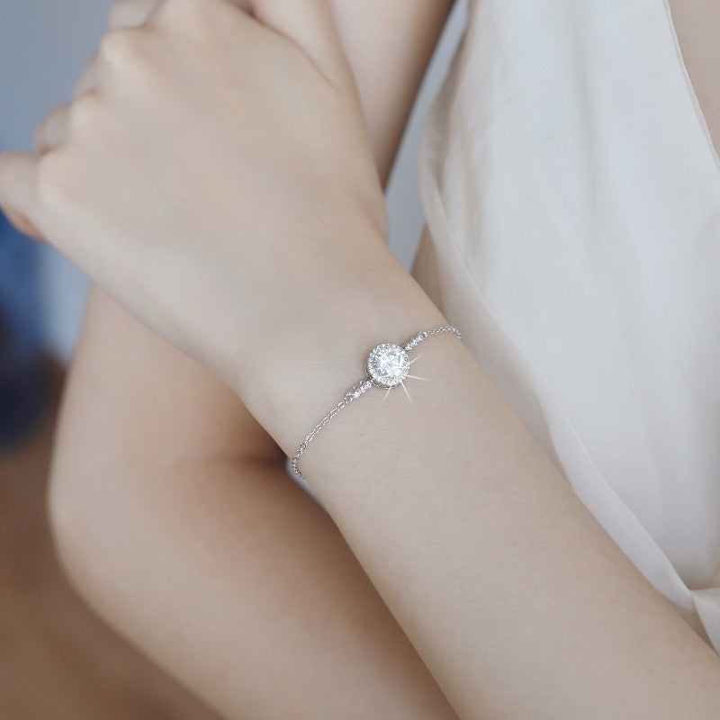 Korean Version S925 Sterling Silver Bracelet Plated PT950 Simple Fashion 1 Carat Moissanite Jewelry