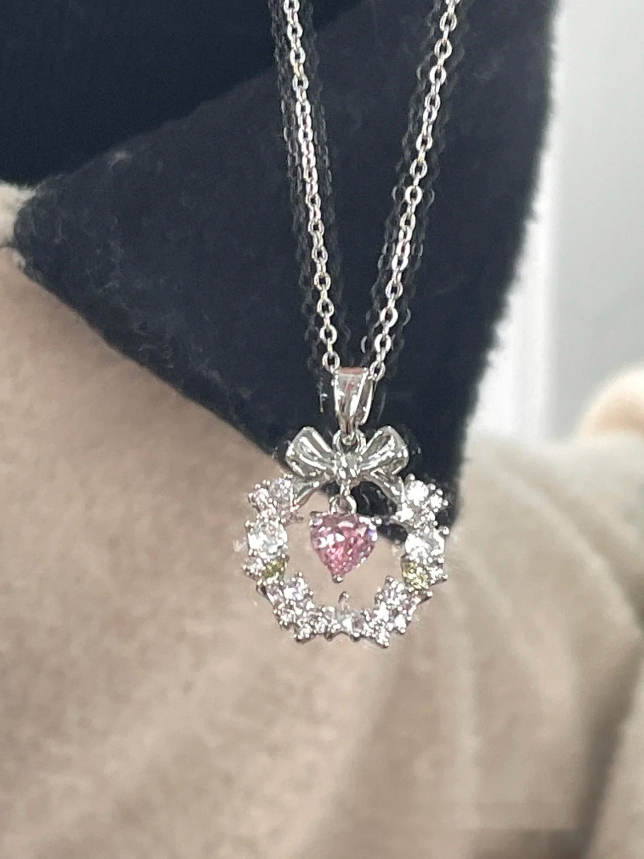 Flower of Love Christmas Bow Necklace for Women