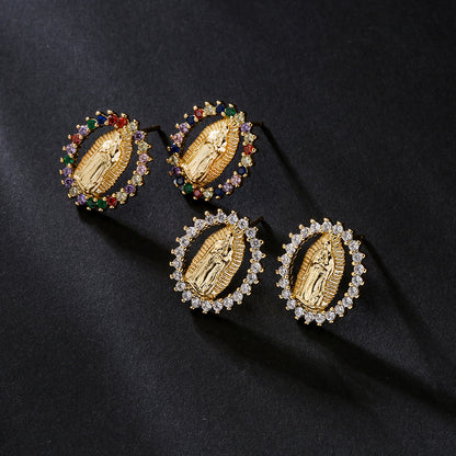 Trendy Religious Earrings 18K Gold Plated Copper Micro Inlaid Zircon Earrings New Export Product