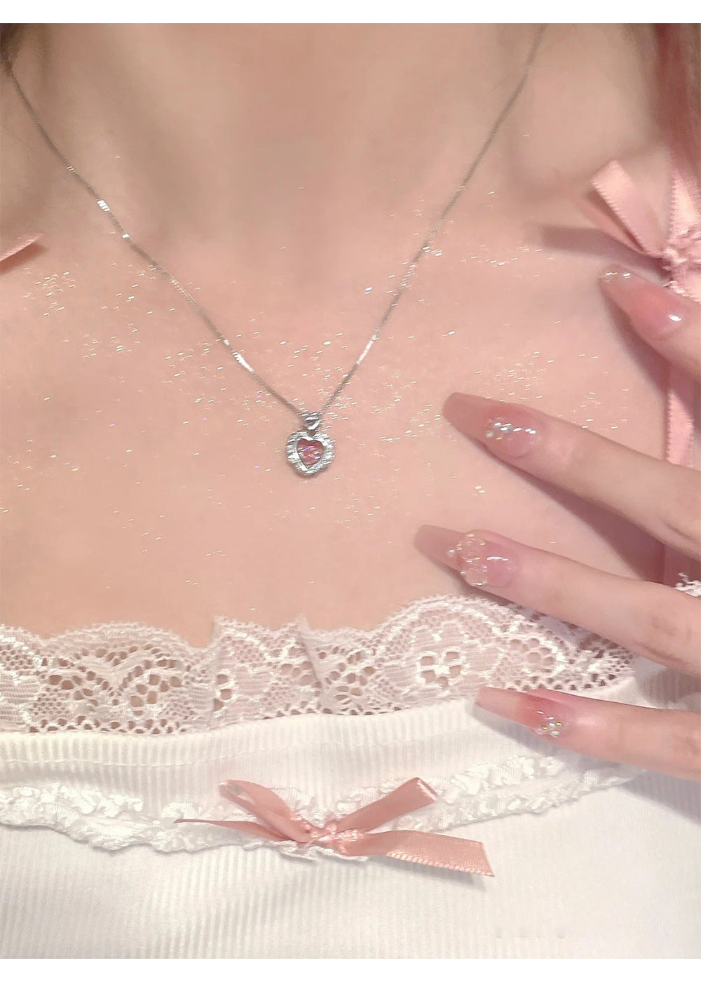 Smart Pink Diamond Heart Necklace for Women Wholesale