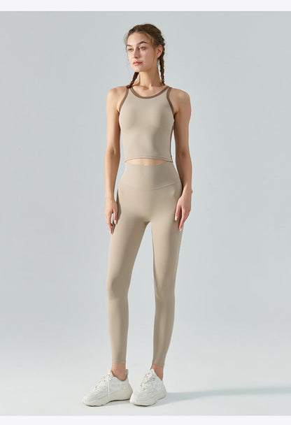 Women's High Waist Yoga Leggings - Double-sided Brushed Booty Lifting Fitness Pants for Running & Sports Green Brown White