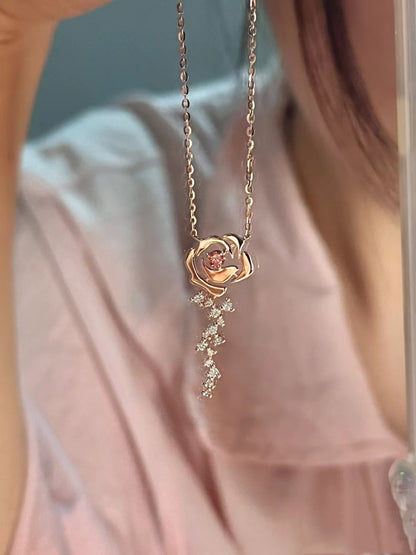 Rose Cloud Pink Diamond Rose Flower Necklace for Women
