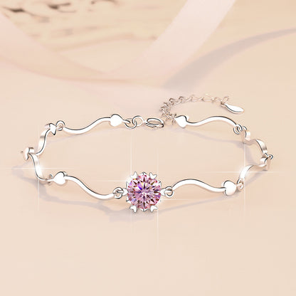Korean Fashion Moissanite Jewelry Snowflake D Color 1 Carat Hand Jewelry S925 Sterling Silver Bracelet for Women