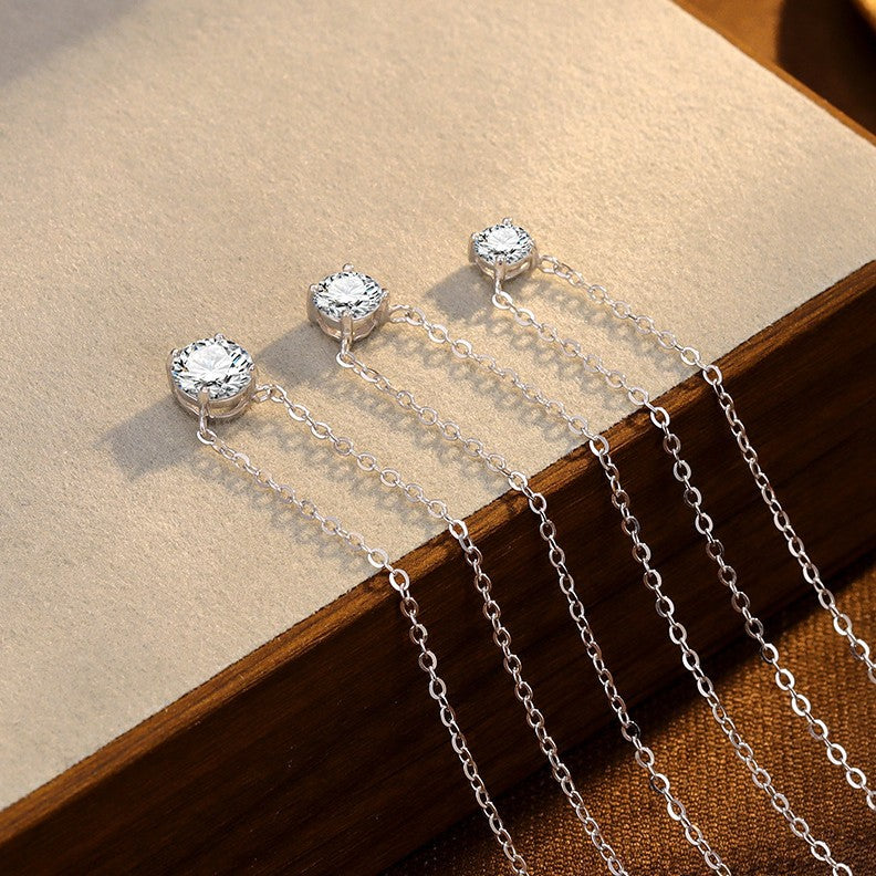 S925 Sterling Silver Four-Prong Round Zircon Nose Stud Necklace