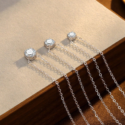 S925 Sterling Silver Four-Prong Round Zircon Nose Stud Necklace