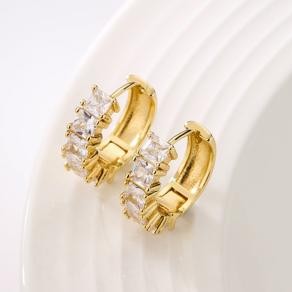 18K Gold Plated Copper Zircon Hoop Earrings for Women, High-End Vintage Earrings