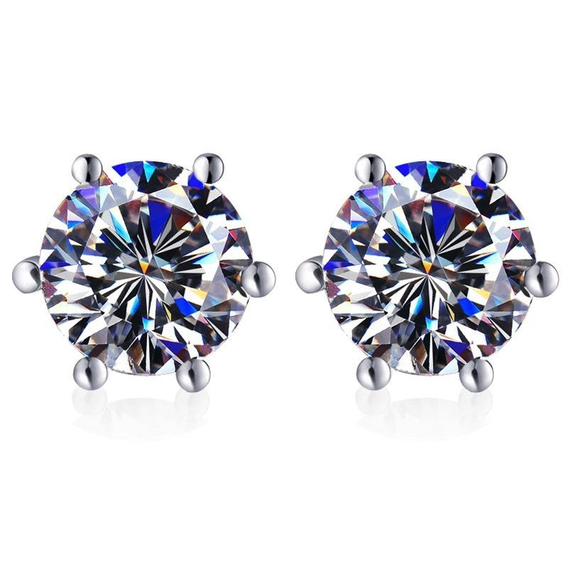 Moissanite Crown Earrings Classic Six-Prong Exquisite Simple Earrings S925 Sterling Silver Stud Earrings for Women