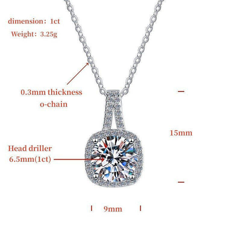 Moissanite Pendant Clavicle Chain Platinum Plated Geometric Square Jewelry Fashion S925 Sterling Silver Necklace for Women