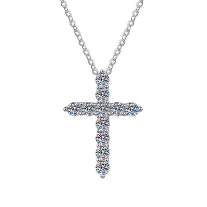 S925 Sterling Silver Women's Necklace Vintage Moissanite Pendant Guardian Peace Cross Clavicle Chain