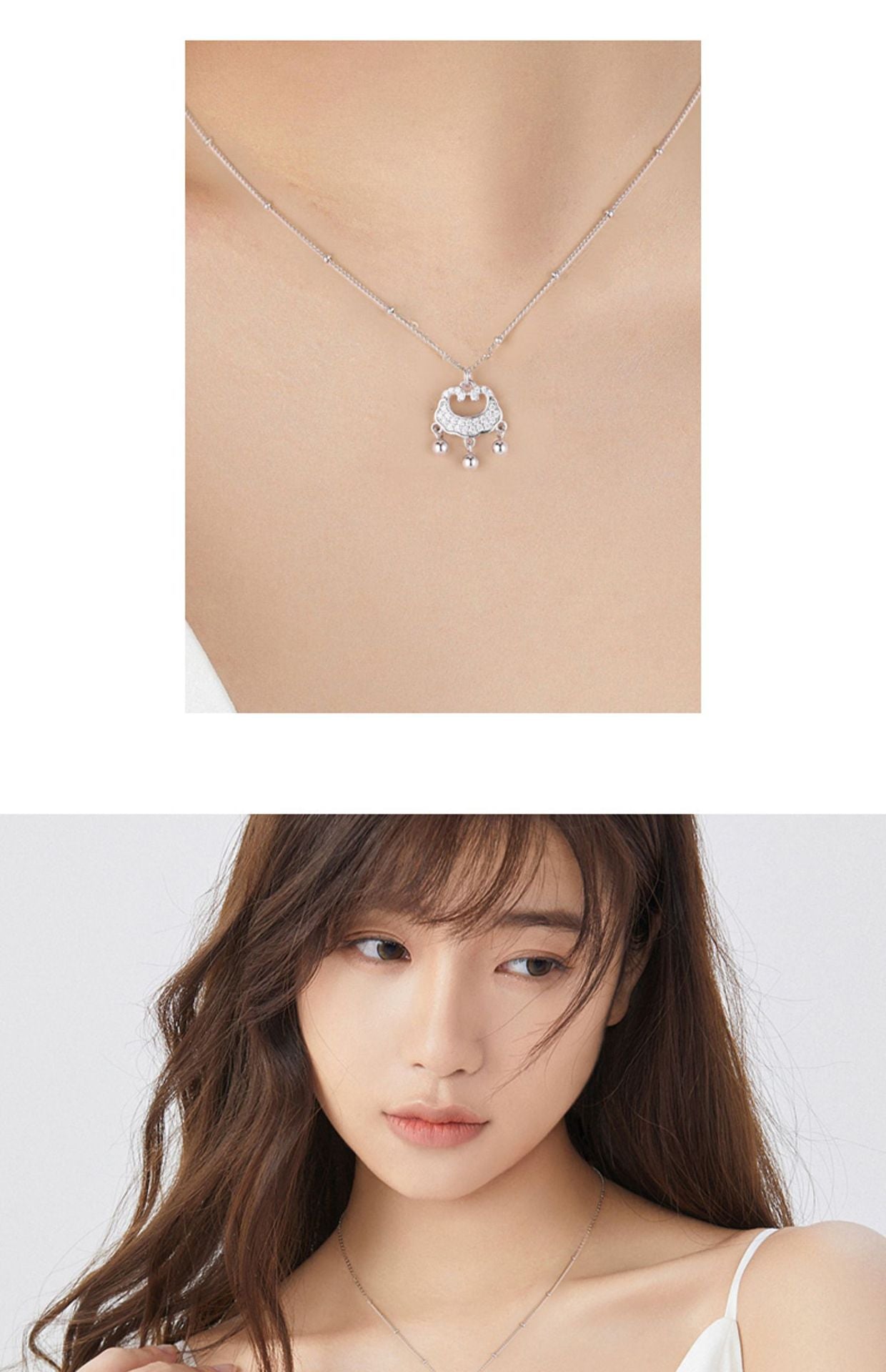 Full Diamond Bell Peace Lock Chain for Women