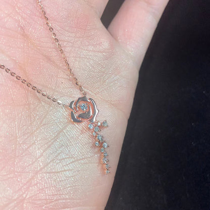 Rose Cloud Pink Diamond Rose Flower Necklace for Women