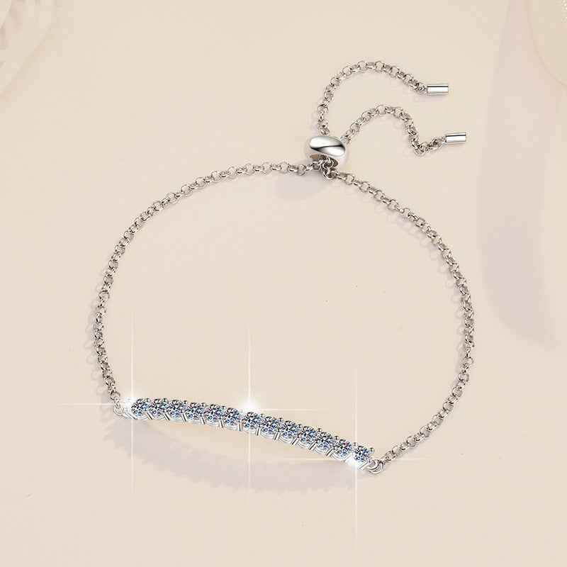 S925 Sterling Silver Push-Pull Bead Bracelet for Women Adjustable Elegant Moissanite Jewelry