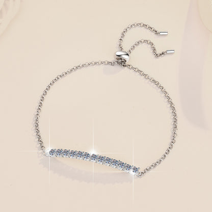 S925 Sterling Silver Push-Pull Bead Bracelet for Women Adjustable Elegant Moissanite Jewelry