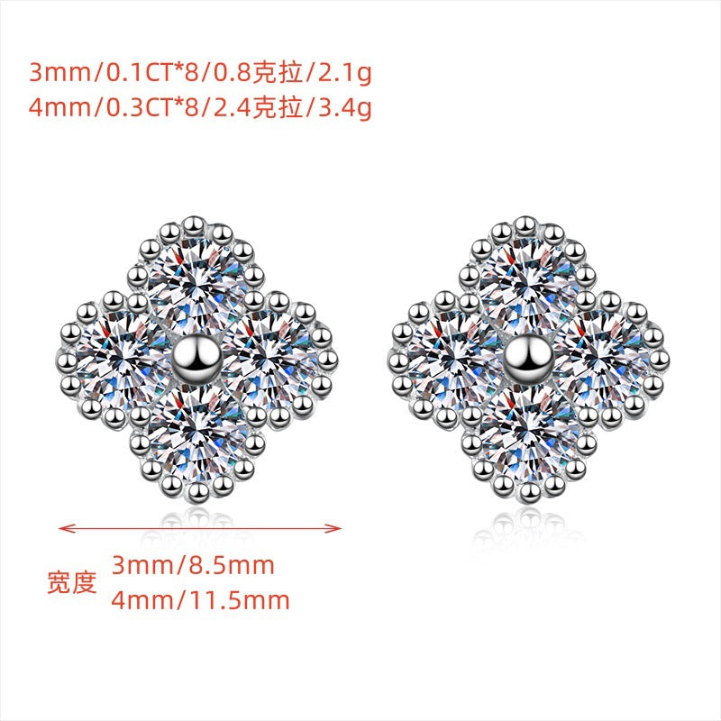 S925 Sterling Silver Earrings Four-Leaf Clover Inlaid with Moissanite Light Luxury Fashion Jewelry Moissanite Earrings for Women
