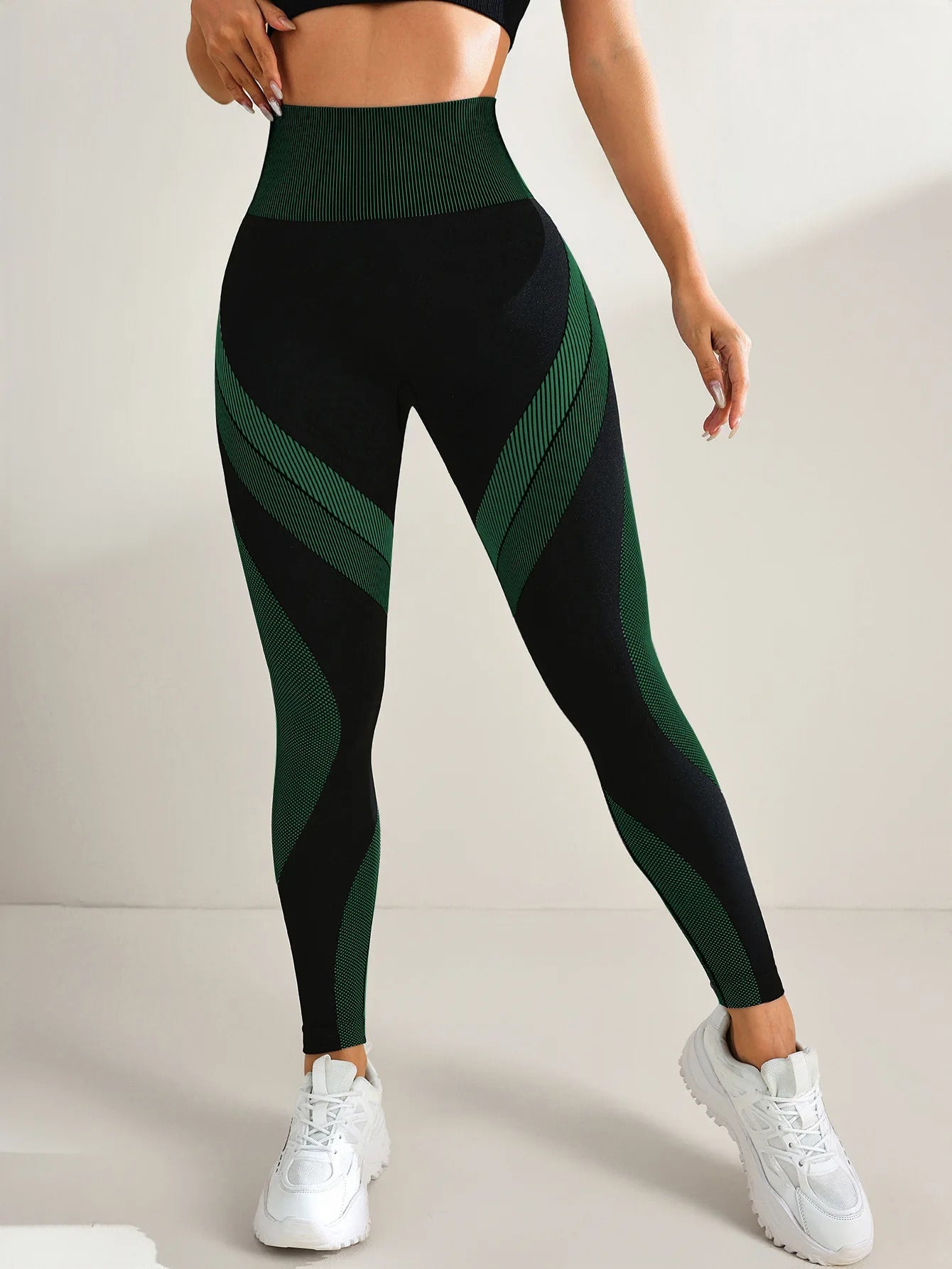 New High Waisted Yoga Pants for Women, Seamless Tummy Control Leggings, Side Stripes Sports Fitness Tights, Butt Lifting Workout