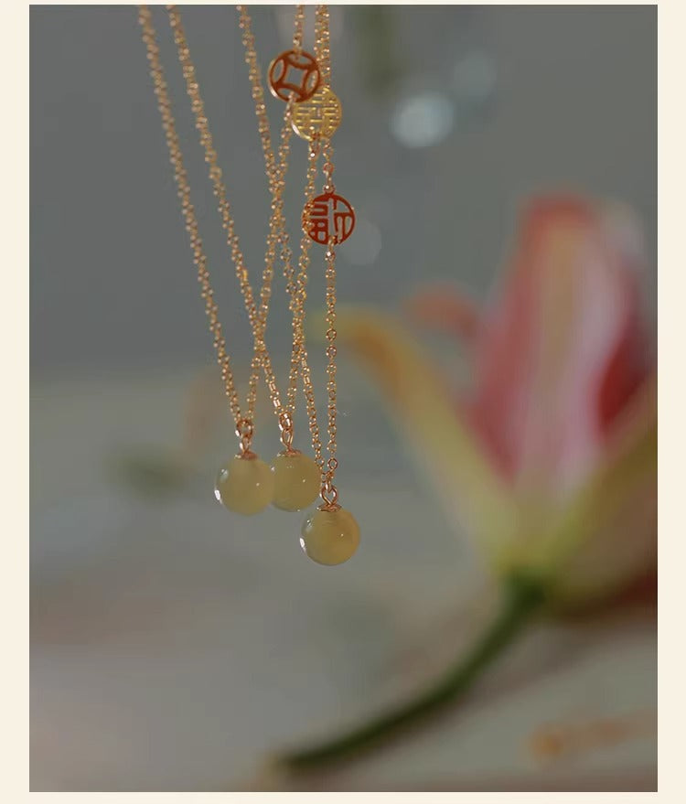 Fu Brand Double Happiness Money Hetian Jade Necklace for Women
