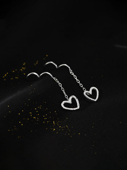 Long Hollow Heart Wave Threader Earrings for Women