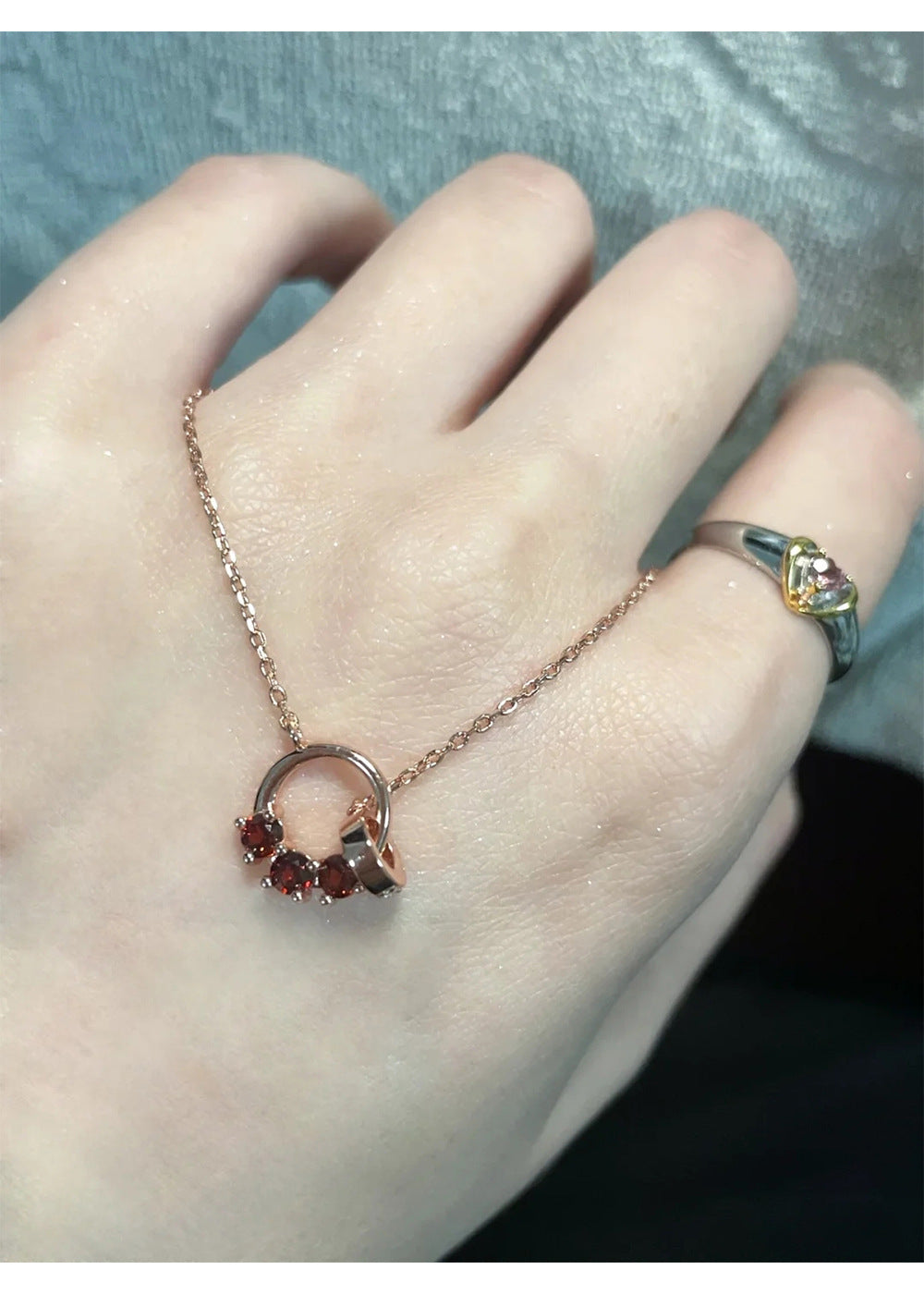 Interlocking Garnet Necklace for Women Chain Jewelry