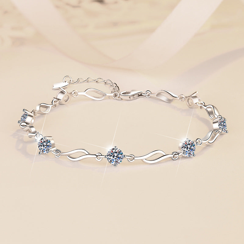 Pure Silver Bracelet S925 Jewelry Exquisite Fashion Seven Princess Jewelry Wholesale Cross-Border High-Grade Colorful Moissanite Hand Accessories