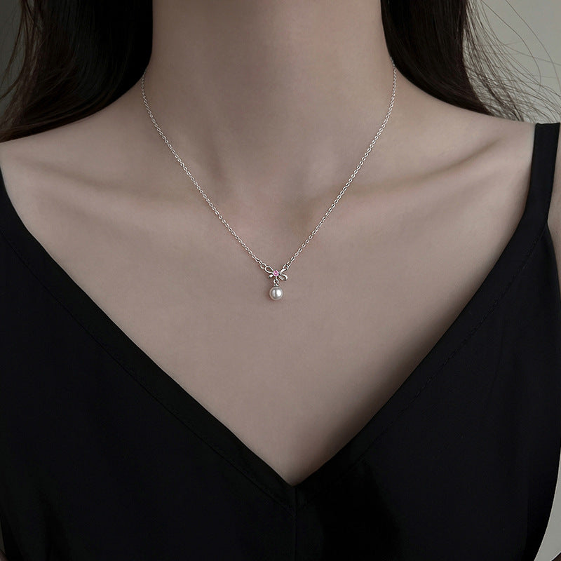 Pearl Bow Necklace for Women Fashionable Chain