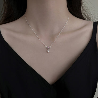 Pearl Bow Necklace for Women Fashionable Chain