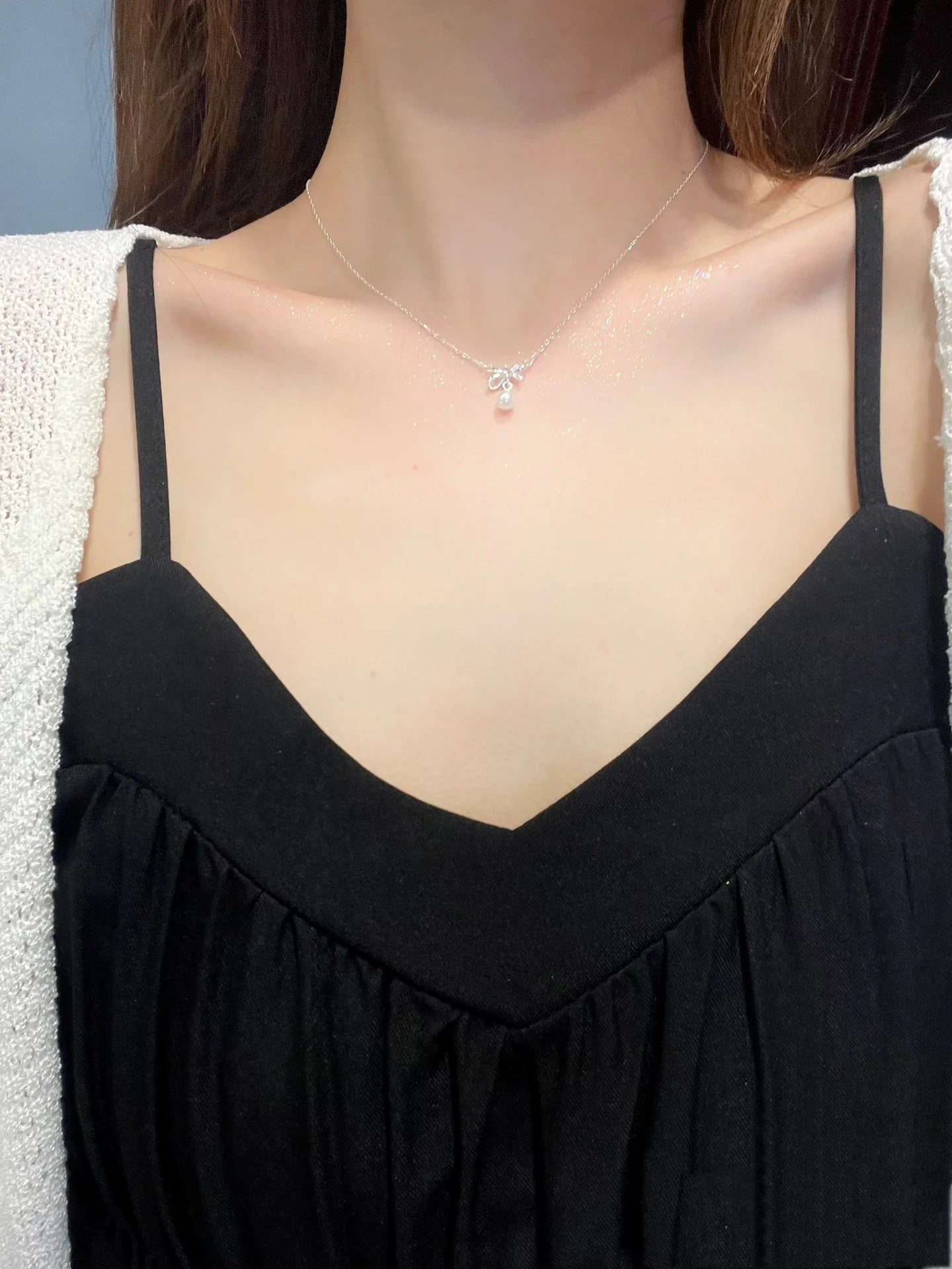 Pearl Bow Necklace for Women Fashionable Chain