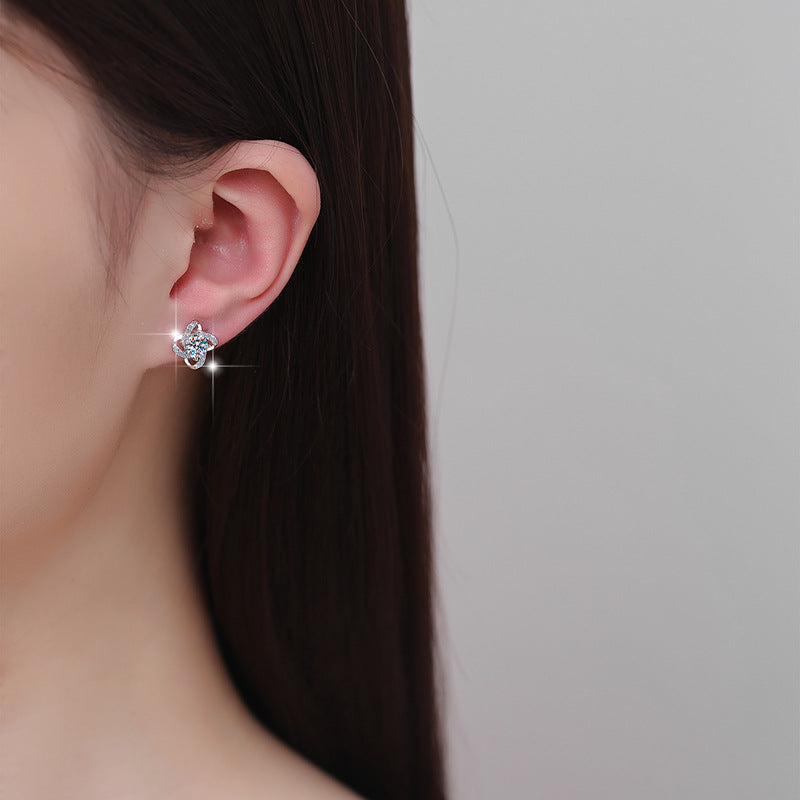 S925 Sterling Silver Earrings Exquisite Windmill Chanel Style Earrings GRA Moissanite Earrings