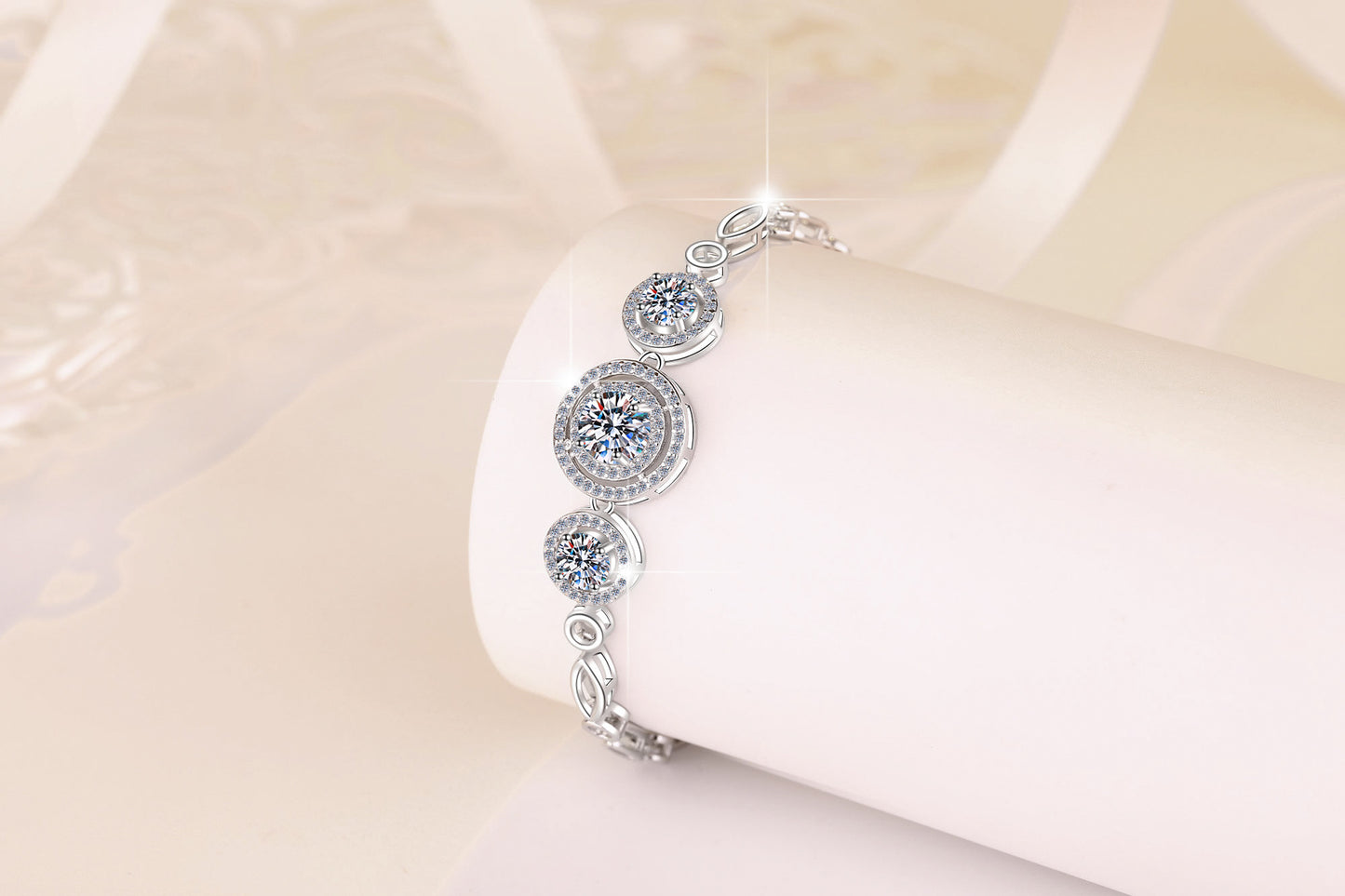 S925 Sterling Silver Women's Bracelet Round Fashion Cross-Border Source Manufacturer Wholesale Moissanite Bracelet GRA