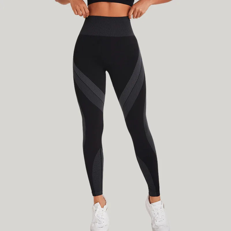 New High Waisted Yoga Pants for Women, Seamless Tummy Control Leggings, Side Stripes Sports Fitness Tights, Butt Lifting Workout