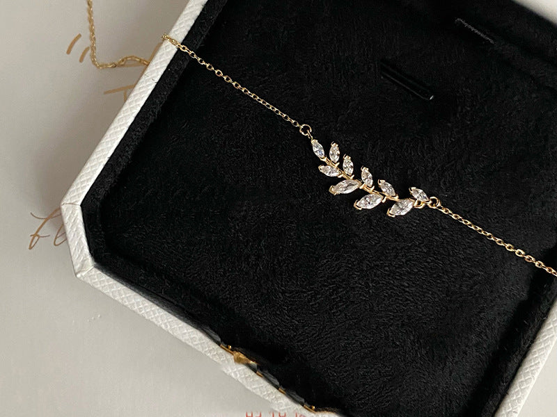 Leaf Sparkling Diamond Wheat Spike Necklace for Women