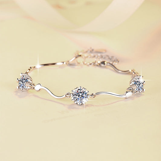 925 Sterling Silver Bracelet Snowflake Lobster Clasp Simple Fashion Women's Jewelry GRA Moissanite