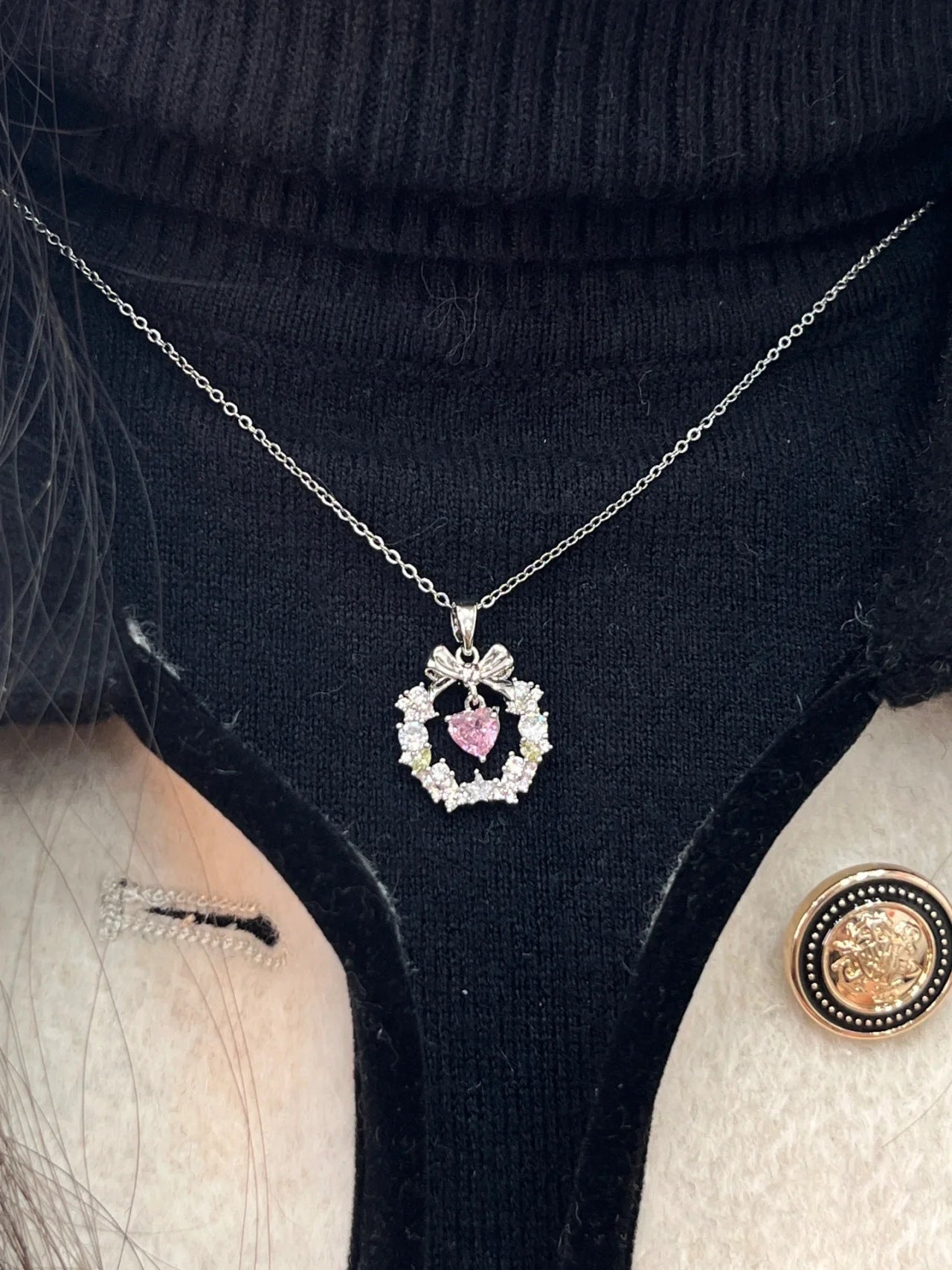 Flower of Love Christmas Bow Necklace for Women