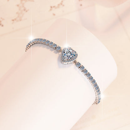Moissanite Bracelet Heart-Shaped Moissanite Fashion Starry Sky S925 Sterling Silver Jewelry