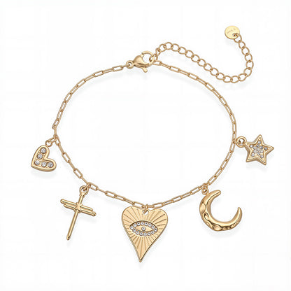 Vintage 18K Gold Plated Devil's Eye Pendant Bracelet for Women, Unique Stainless Steel Jewelry