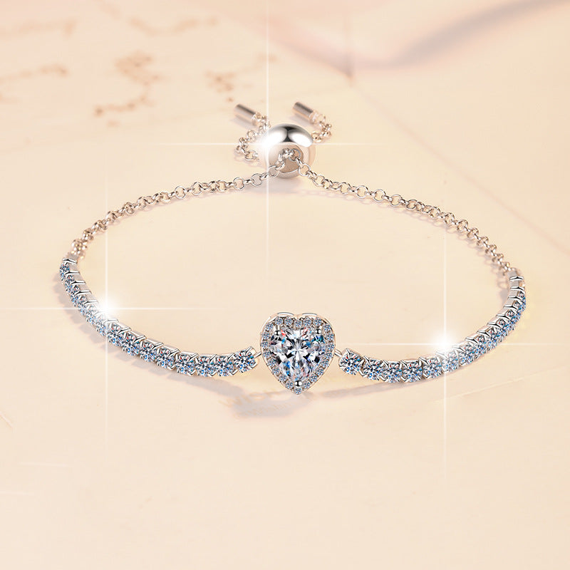 Moissanite Bracelet Heart-Shaped Moissanite Fashion Starry Sky S925 Sterling Silver Jewelry