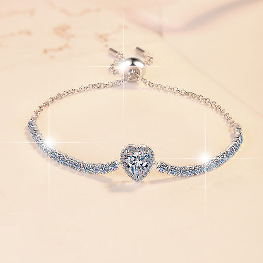 Moissanite Bracelet Heart-Shaped Moissanite Fashion Starry Sky S925 Sterling Silver Jewelry