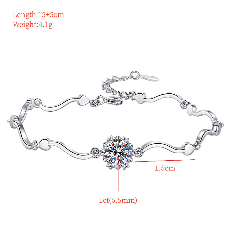 Manufacturer Wholesale S925 Sterling Silver Bracelet Snowflake Simple Women's Bracelet Fashion D Color 1 Carat Moissanite Jewelry Cross-Border