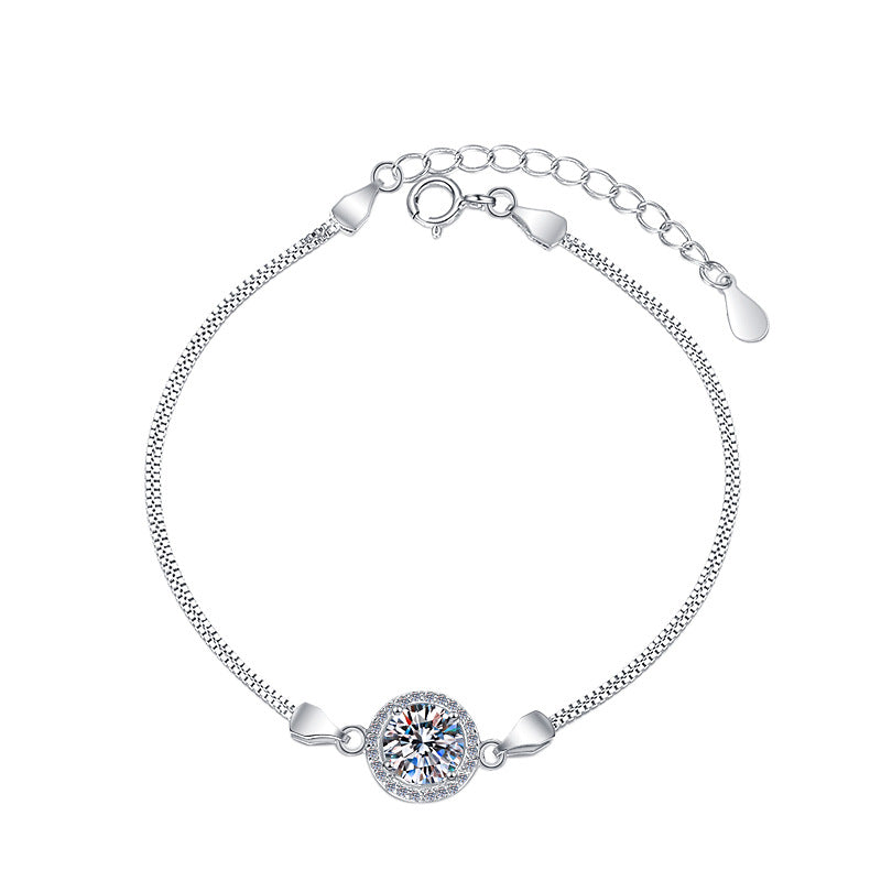 s925Sterling Silver Bracelet1Carat Plated pt950Fashion Versatile Jewelry Manufacturer Cross-Border Moissanite Hand Jewelry Wholesale