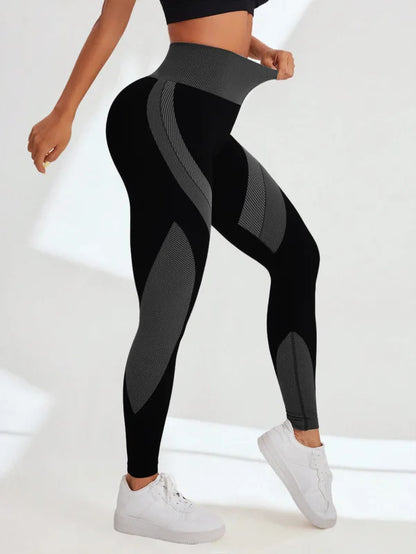 New High Waisted Yoga Pants for Women, Seamless Tummy Control Leggings, Side Stripes Sports Fitness Tights, Butt Lifting Workout