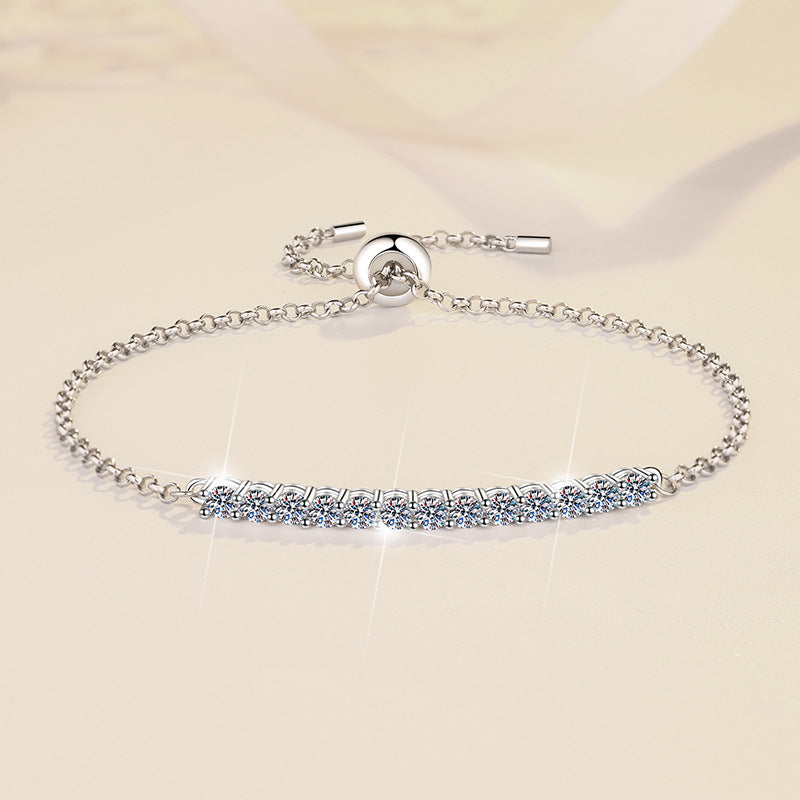 S925 Sterling Silver Push-Pull Bead Bracelet for Women Adjustable Elegant Moissanite Jewelry