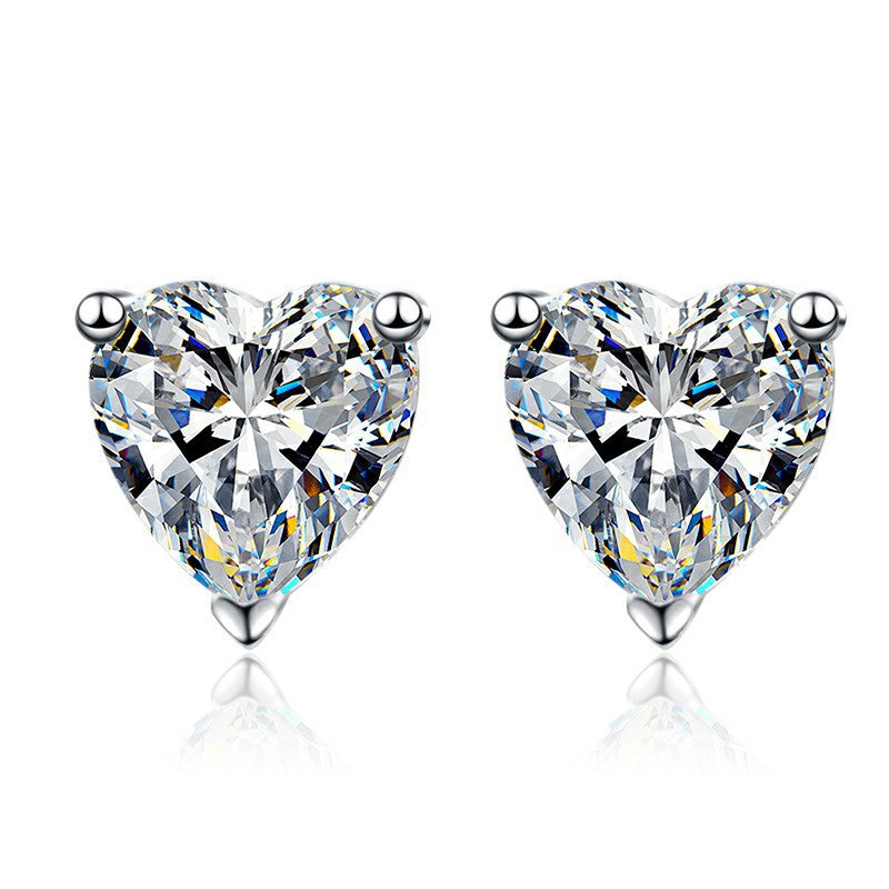 S925 Sterling Silver Earrings for Women Fashion Heart-Shaped Screw Thread Earrings One Carat Moissanite Jewelry