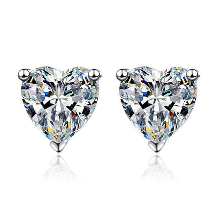 S925 Sterling Silver Earrings for Women Fashion Heart-Shaped Screw Thread Earrings One Carat Moissanite Jewelry