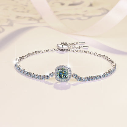 S925 Sterling Silver Bracelet for Women, Colorful Moissanite Star Bracelet