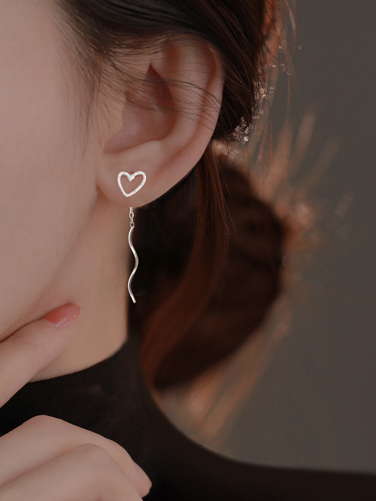 Long Hollow Heart Wave Threader Earrings for Women
